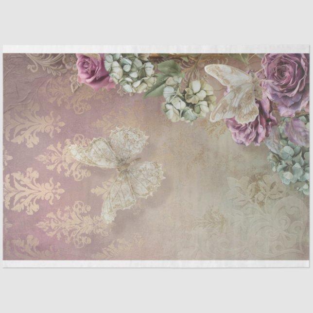 Lace Reverie, Mint Mauve Butterfly & Floral Tissue Paper (Front)