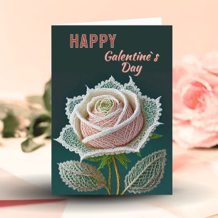 Lace Rose Galentine`s Day Valentine`s Day  Holiday Card