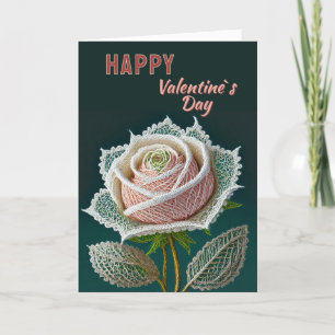 Lace Rose Happy Valentine`s Day Floral Holiday Card