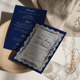 Lace Royale Blue Old Money All In One Wedding Invitation