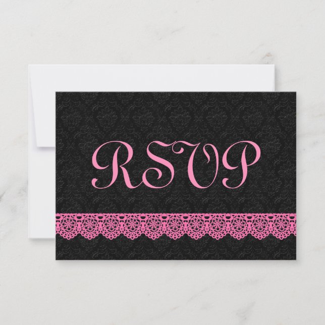 Lace RSVP Response Card V16 PINK and BLACK (Front)