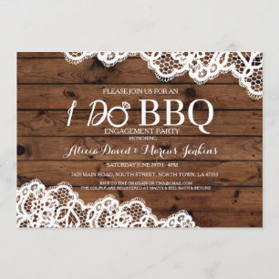 Lace Rustic Wood I DO BBQ Engagement Party Invite