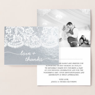 Lace Script Photo Wedding Thank You Foil Card