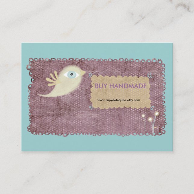 Lace stitched berry gold bird flower custom design business card (Front)