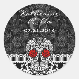 Lace Sugar Skull Day of the Dead Save the Date Classic Round Sticker
