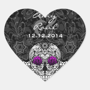 Lace Sugar Skull Day of the Dead Save the Date Heart Sticker