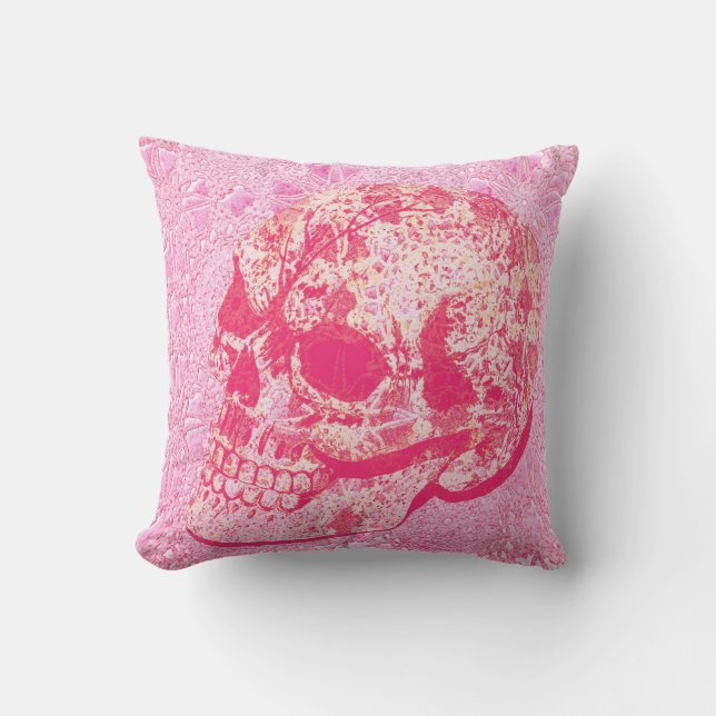 lace sugar skull - pink toss pillow (Front)