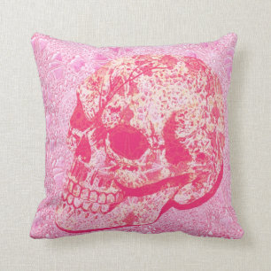 lace sugar skull - pink toss pillow