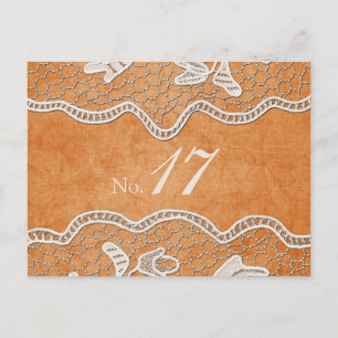 Lace Texture on Orange Tangerine Table Number Card