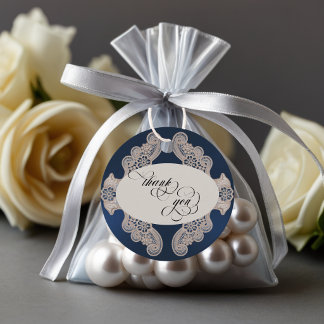 Lace Thank You - Dark Blue Favour Tags
