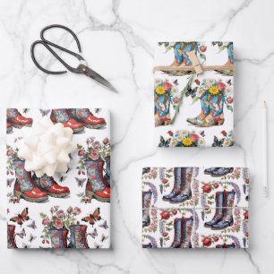 Lace-Up Boots and Butterfly Floral Wrapping Paper Sheet