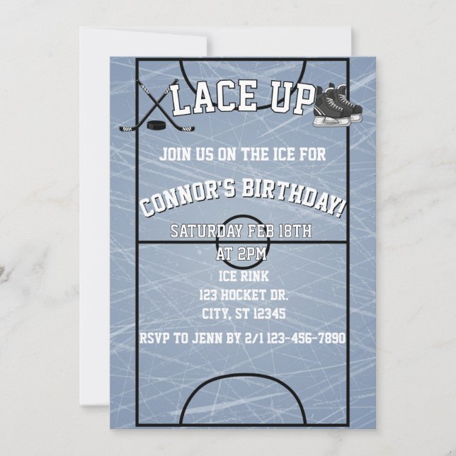 Lace Up Hockey Birthday  Invitation (Front)