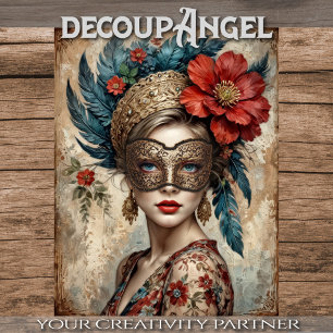 Lace Veil: The Feathered and Floral Lady-Decoupage Tissue Paper