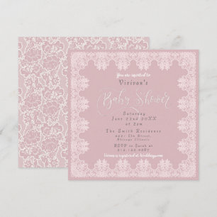 Lace Vintage Shabby Chic Pink Baby Shower  Invitation