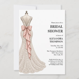 Lace Wedding Dress Blush Pink Bow Bridal Shower Invitation