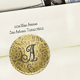 Lace Wedding Envelope Seal Gold Black Monogram