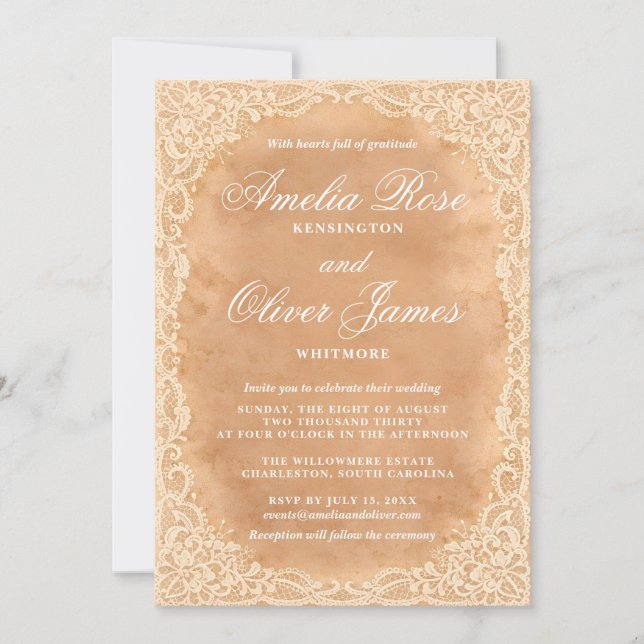 Lace Wedding Invitation Vintage Rustic Elegant (Front)