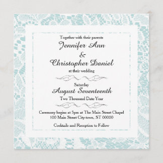 Lace Wedding Invitations - Teal Blue Square Invite