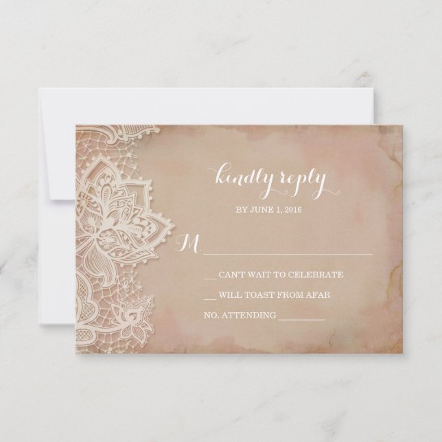 Lace Wedding RSVP Postcard - Vintage Pink (Front)