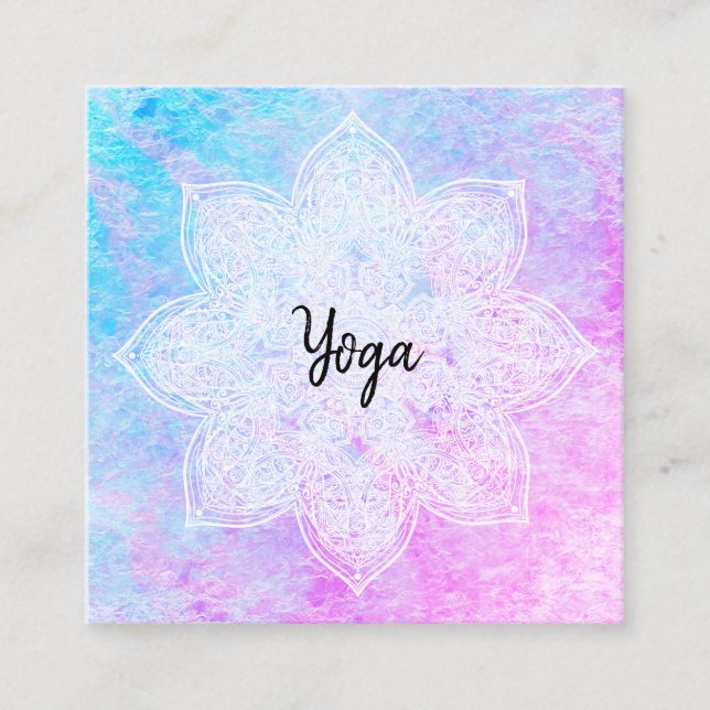 *~* Lace White Mandala Magenta Purple Yoga Square Business Card (Front)