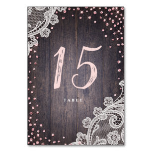 Lace wood blush glitter rustic wedding table card