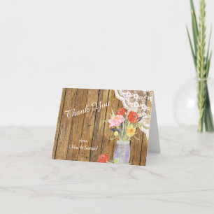 Lace Wood Mason Jar Floral Wedding Thank You Card