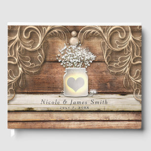 Lace Wood Rustic Vintage Western Elegant Wedding Guest Book