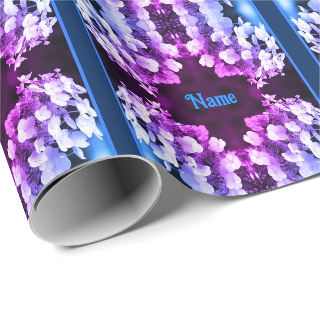 Lacecap Hydrangea Black White Tinted Personalised Wrapping Paper (Roll Corner)
