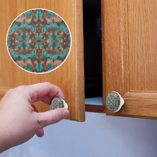 Laced Copper on Turquoise Ceramic Knob