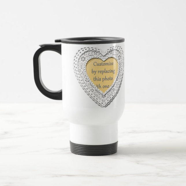 Laced Heart Photo Frame  Travel Mug (Left)