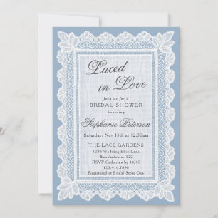 Laced in Love Blue Lace QR Code Bridal Shower Invitation