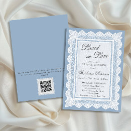 Laced in Love Blue Lace QR Code Bridal Shower Invitation
