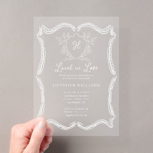 Laced in Love Crest Floral Bridal Shower Acrylic Invitations