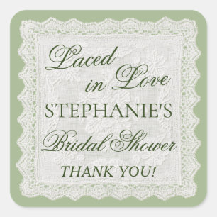 Laced In Love Sage Green Doily Lace Bridal Shower Square Sticker