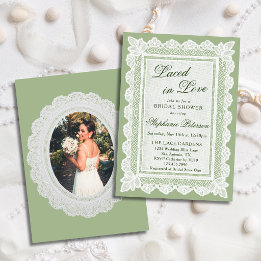 Laced in Love Theme Green Lace Photo Bridal Shower Invitation