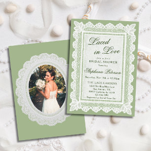 Laced in Love Theme Green Lace Photo Bridal Shower Invitation