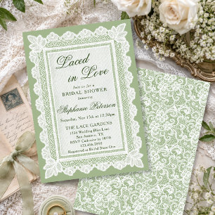 Laced in Love Theme Sage Green Lace Bridal Shower Invitation