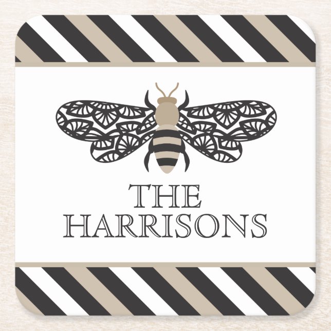 Lacewing Bee Personalised Paper Coasters (Front)
