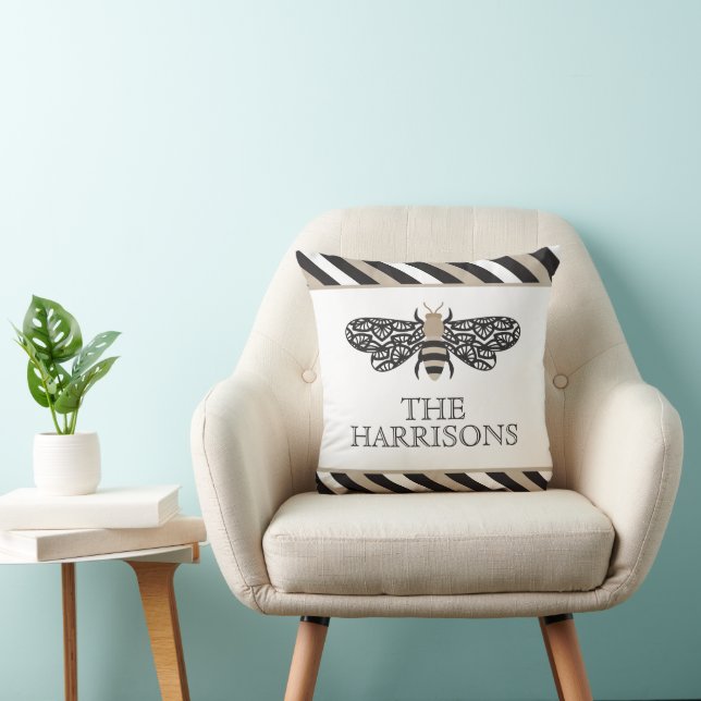 Lacewing Bee Striped Personalised Throw Pillow (Chair)