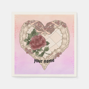 Lacey Ribbon Heart wedding napkins
