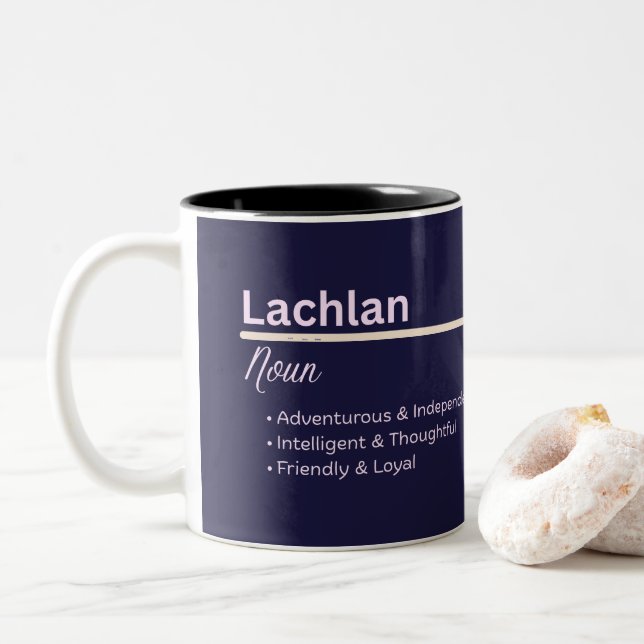 Lachlan Boy Personalized Name Definition Two-Tone Coffee Mug (With Donut)