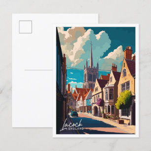 Lacock England Travel Vintage Illustration Postcard