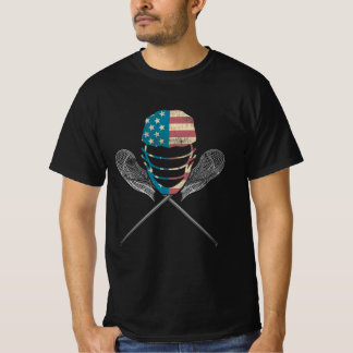 Lacrosse American Flag Lax Helmet And Stick   T-Shirt