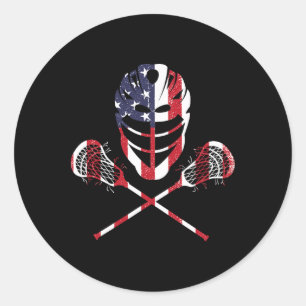Lacrosse American Flag Lax Helmet Sticks 4th Of Ju Classic Round Sticker