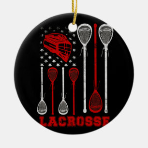 Lacrosse American Flag Lax Sport Ceramic Tree Decoration