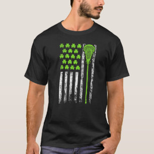Lacrosse American Flag St Patrick Day For Men Boy  T-Shirt