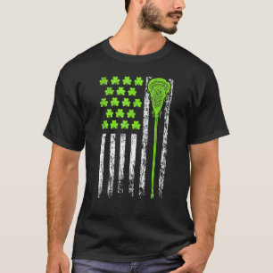 Lacrosse American Flag St Patrick Day For Men Boy  T-Shirt