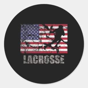 Lacrosse American Flag Usa Flag Fan Vintage Retro Classic Round Sticker