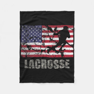 Lacrosse American Flag Usa Flag Fan Vintage Retro Fleece Blanket