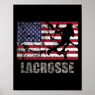 Lacrosse American Flag Usa Flag Fan Vintage Retro Poster